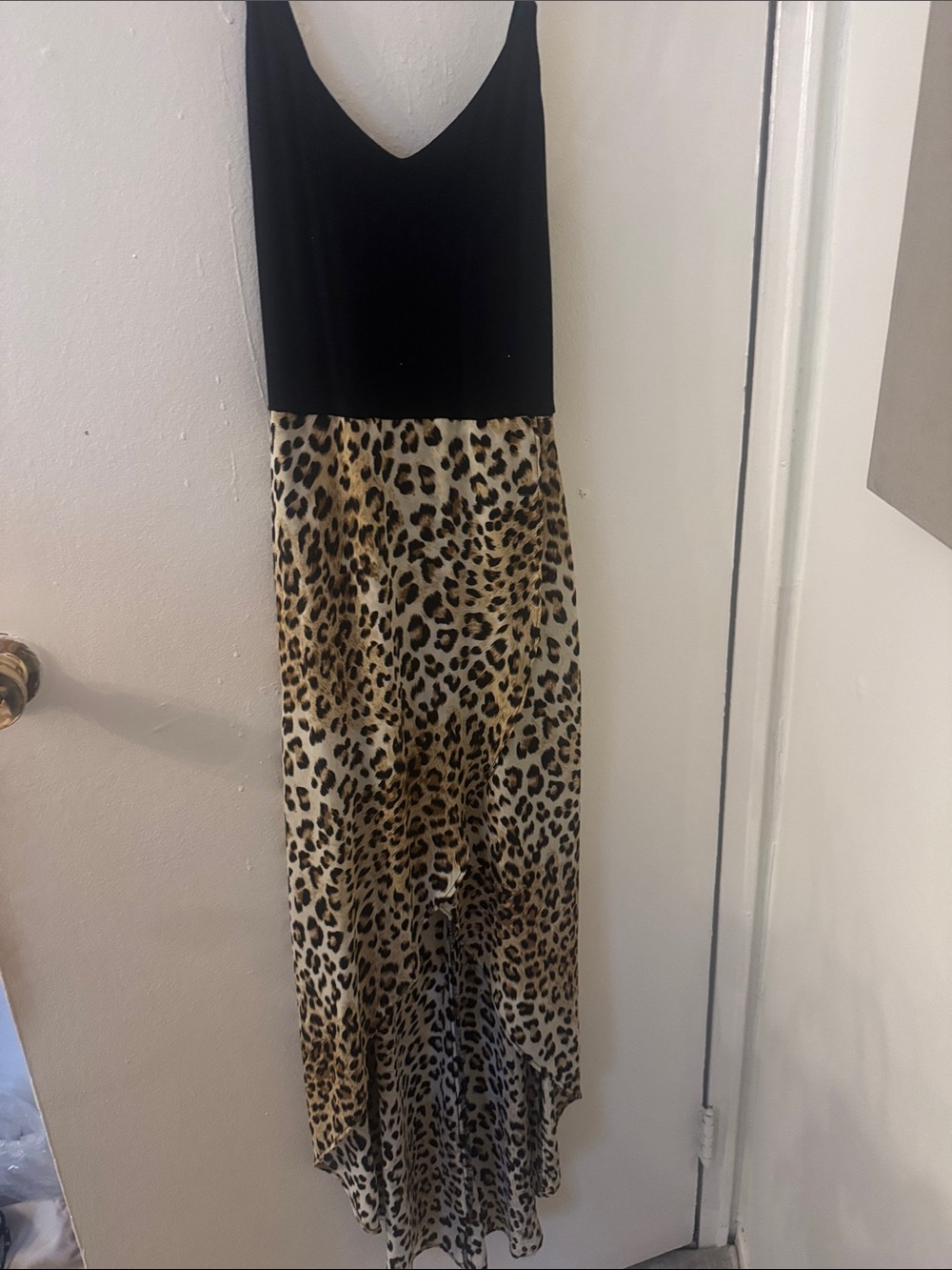 Black Tank Top with Leopard-Print High-Low Skirt